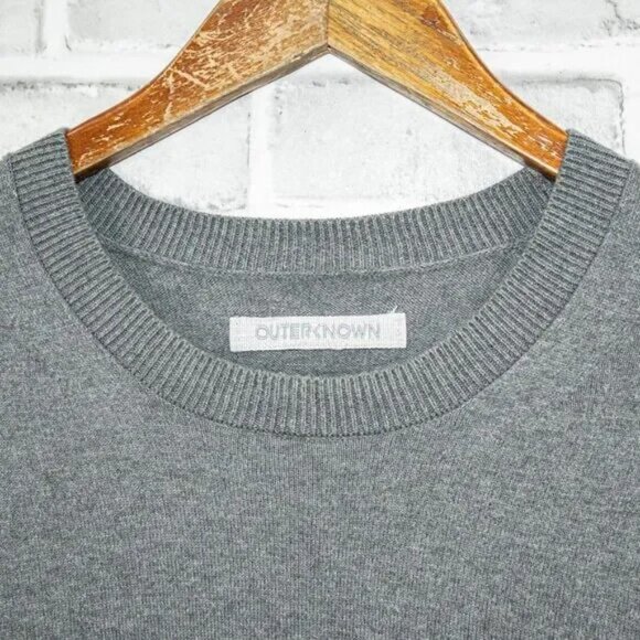 OUTERKNOWN Men's Organic Cotton Crew Neck Pullover Sweater in Gray Size Medium - Picture 6 of 6